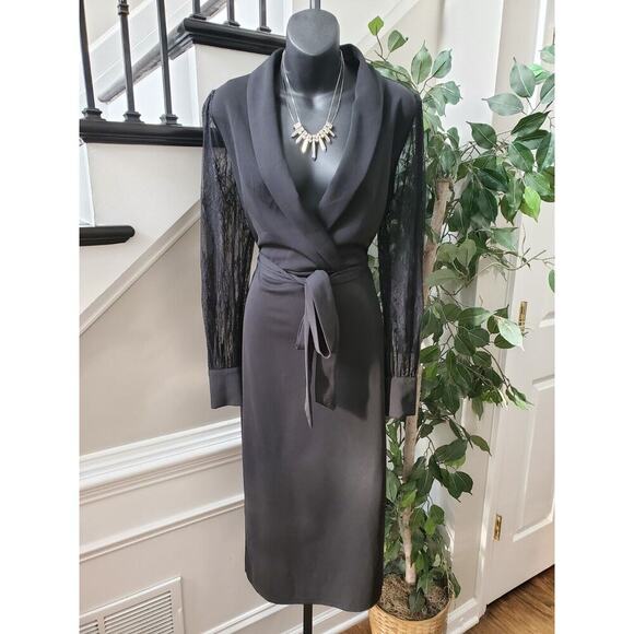 SHELN Women's Black Solid Polyester V-Neck Long Sleeve Knee Length Dress Medium - Picture 1 of 14